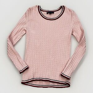 Tommy Hilfiger Sweater Small Pink Cable Knit Ladies Preppy Office